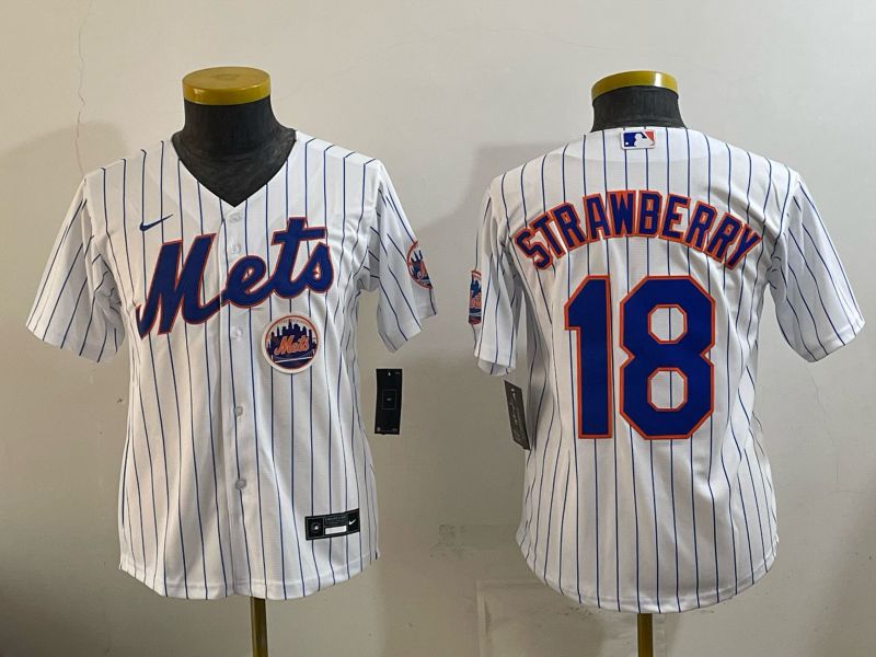Youth 2026 New York Mets #18 Strawberry White Stripe Game Nike MLB Jersey style 05